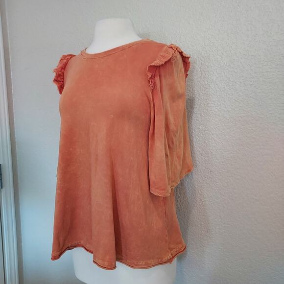 Anthro's Eri + Ali Coral Orange Flutter Short Sleeve Blouse Size S - Picture 6 of 15